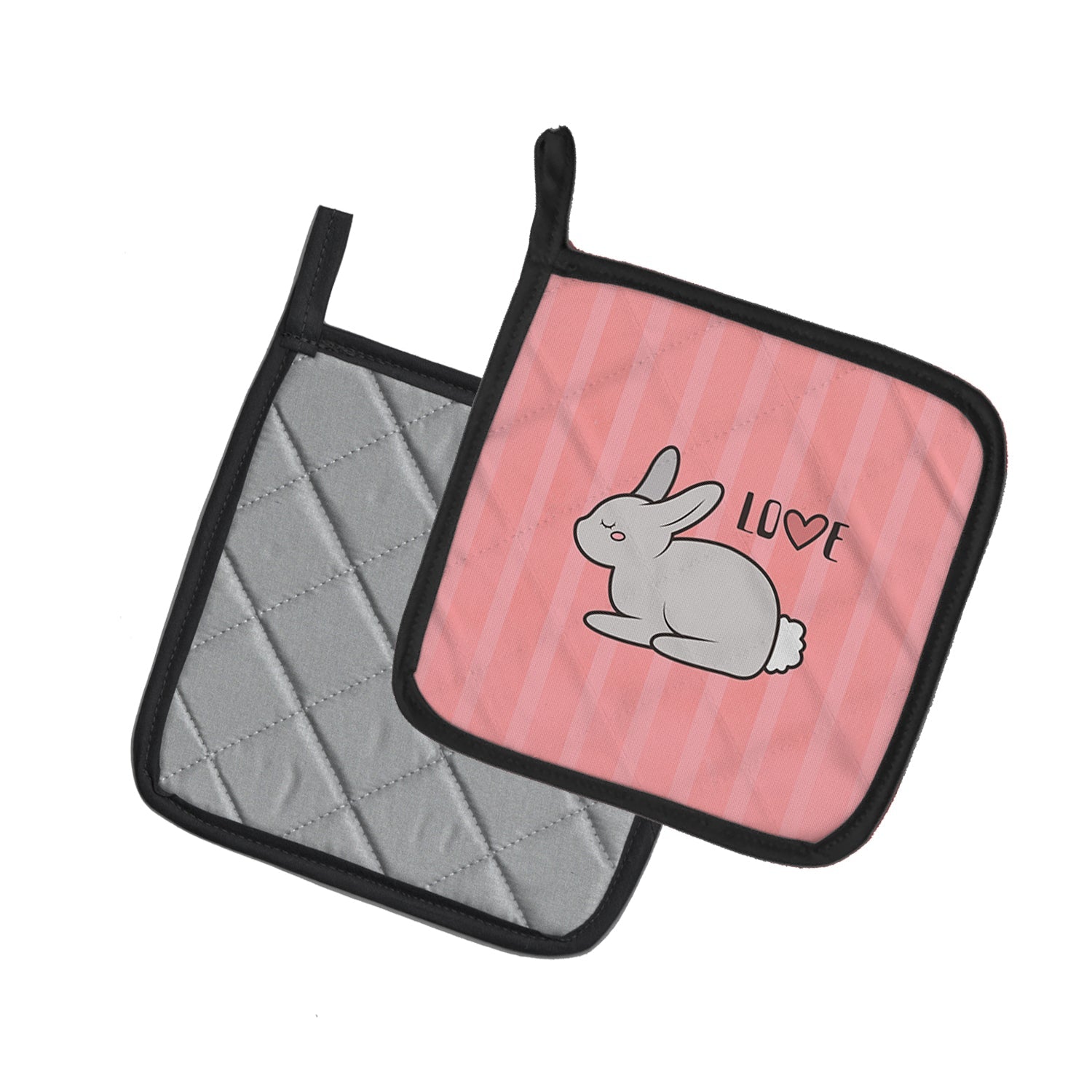 Nursery Love Bunny Rabbit Pot Holder Set of 2 Heat Resistant Quilted Hot Pads 7.5 x 7.5 Inch, Insulated Kitchen Trivets for Cooking & Baking