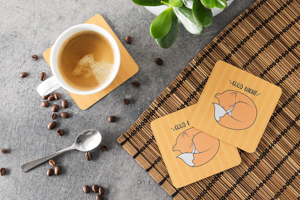Nursery Good Night Fox Foam Coasters Set of 4 Cup Coasters for Indoor Outdoor, Tabletop Protection, Anti Slip, Mouse pad Material