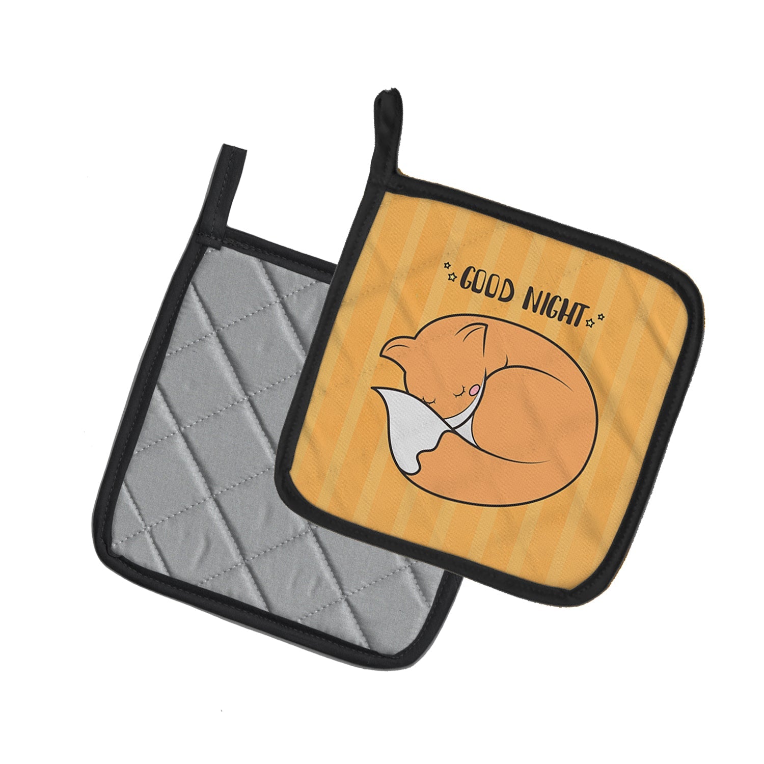 Nursery Good Night Fox Pot Holder Set of 2 Heat Resistant Quilted Hot Pads 7.5 x 7.5 Inch, Insulated Kitchen Trivets for Cooking & Baking