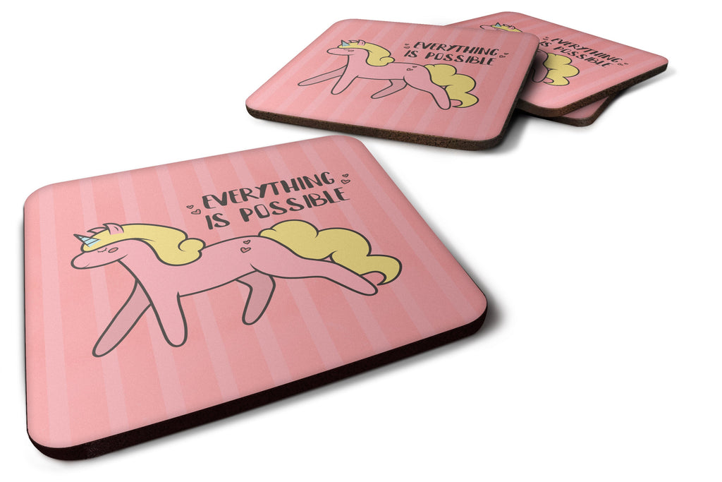 Nursery Everything is Possible Unicorn Foam Coasters Set of 4 Cup Coasters for Indoor Outdoor, Tabletop Protection, Anti Slip, Mouse pad Material