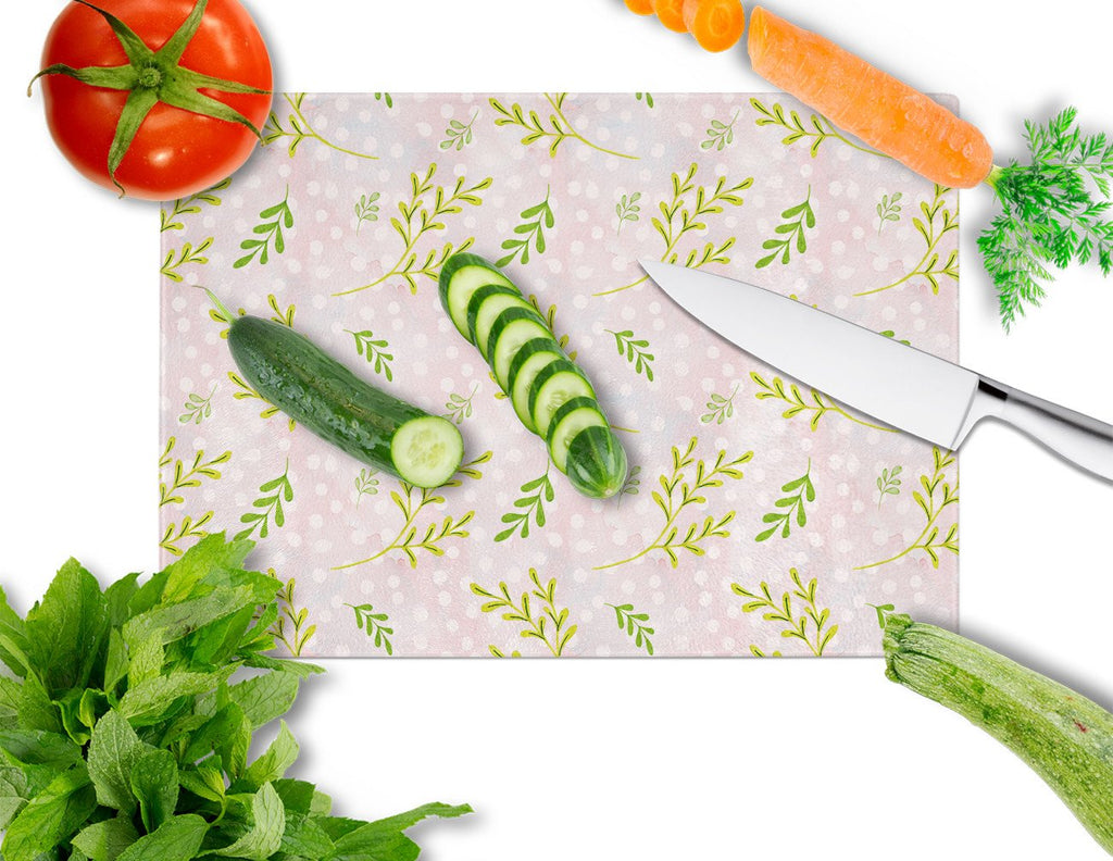 Watercolor Leaves Pink Cutting Board Tempered Glass Kitchen Cutting Surface, Heat Resistant Chopping, Non-Slip Feet, Food Prep & Serving
