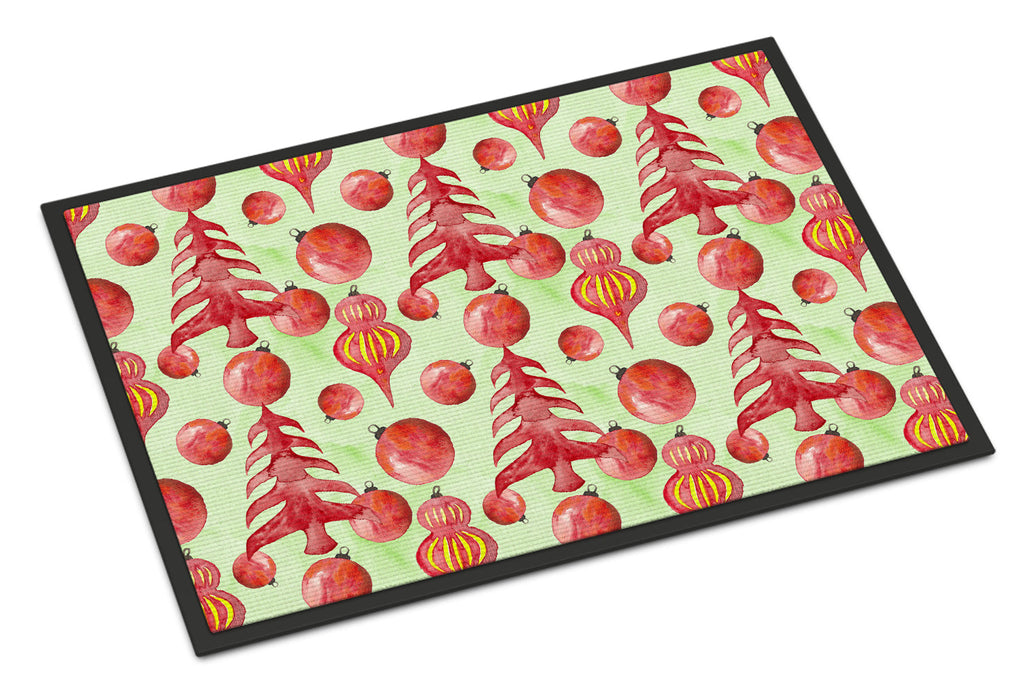 Red Christmas Tree and Ornaments Doormat Indoor Outdoor 18H X 27W Front Door Mat Rugs for Entryway, Non Slip Washable