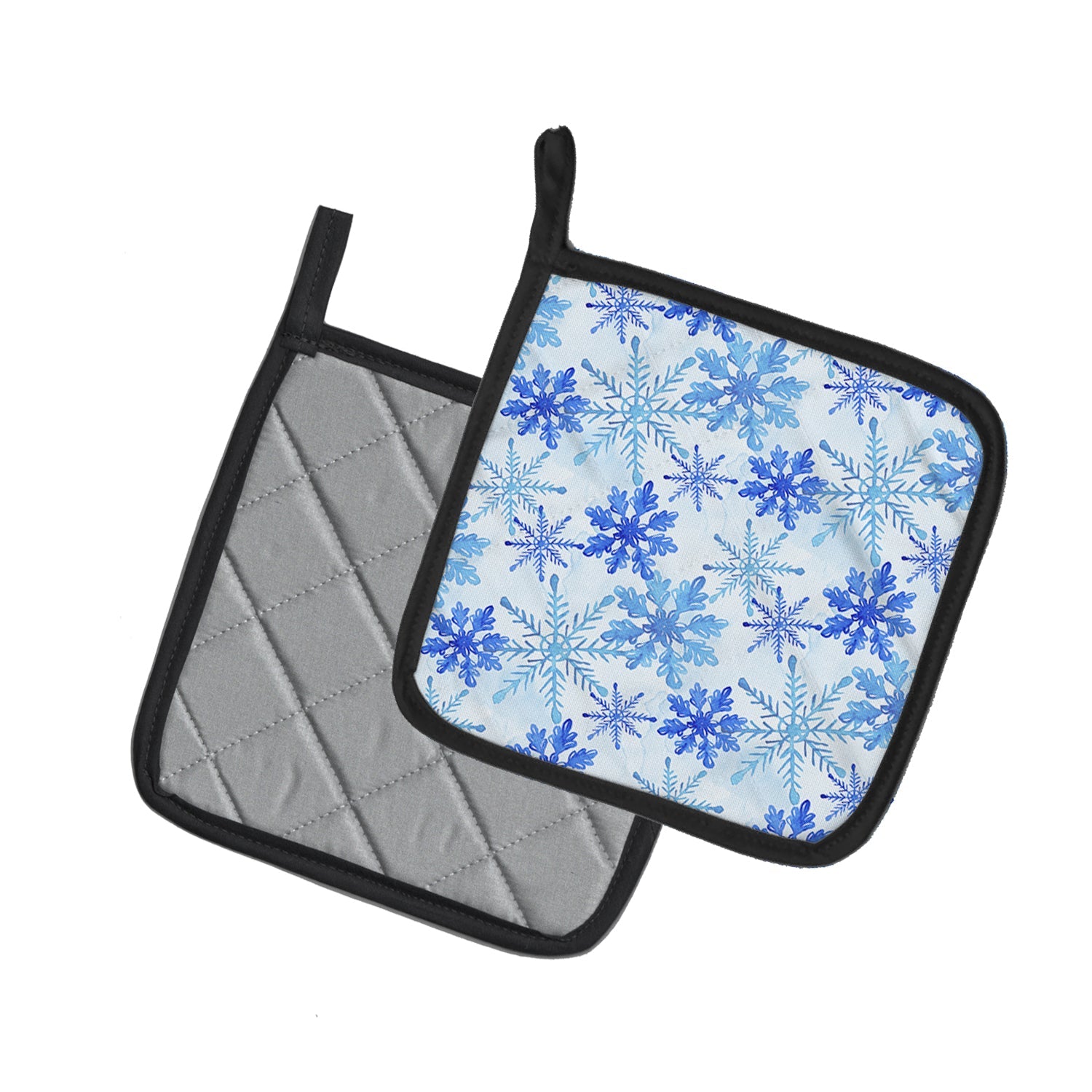 Blue Snowflakes Watercolor Pot Holder Set of 2 Heat Resistant Quilted Hot Pads 7.5 x 7.5 Inch, Insulated Kitchen Trivets for Cooking & Baking