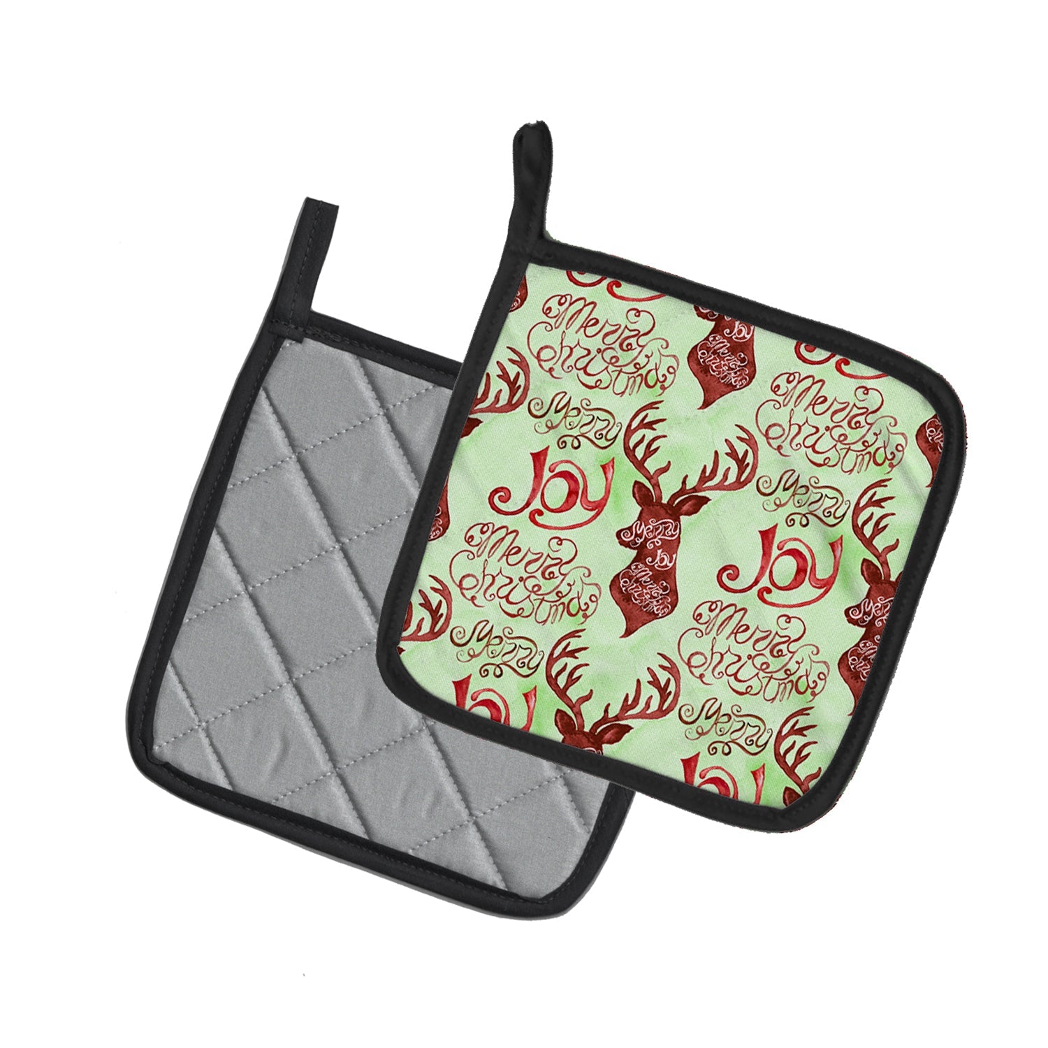 Merry Christmas Joy Reindeer Pot Holder Set of 2 Heat Resistant Quilted Hot Pads 7.5 x 7.5 Inch, Insulated Kitchen Trivets for Cooking & Baking