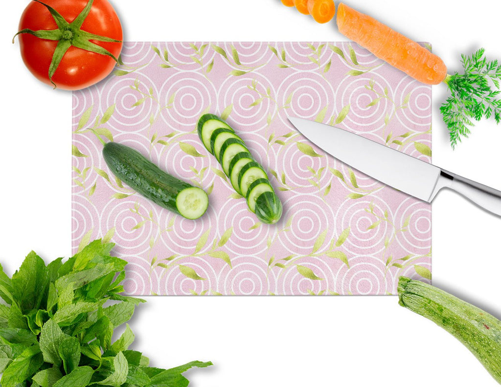 Gemoetric Circles on Pink Watercolor Cutting Board Tempered Glass Kitchen Cutting Surface, Heat Resistant Chopping, Non-Slip Feet, Food Prep & Serving