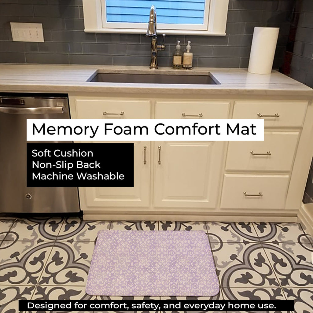 Gemoetric Circles on Purple Watercolor Memory Foam Kitchen Mat Machine Washable Anti-Fatigue Cushion Comfort Bath or Kitchen Rug