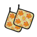 Fall Leaves Scattered Pot Holder Set of 2 Heat Resistant Quilted Hot Pads 7.5 x 7.5 Inch, Insulated Kitchen Trivets for Cooking & Baking