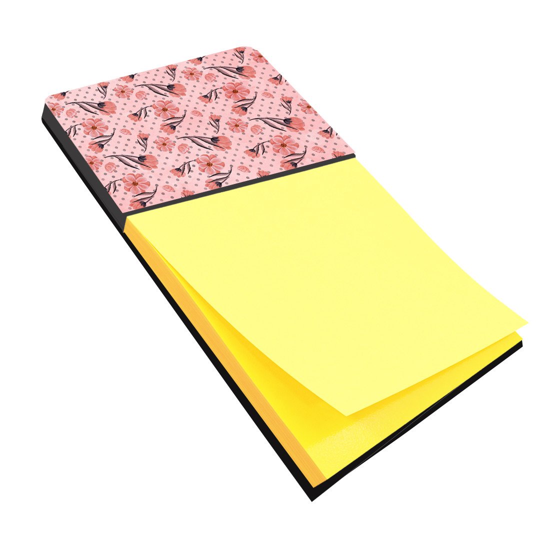 Pink Flowers and Polka Dots Watercolor Sticky Note Holder Refillable Dispenser Desk Accessory 3x3 Pad Gift
