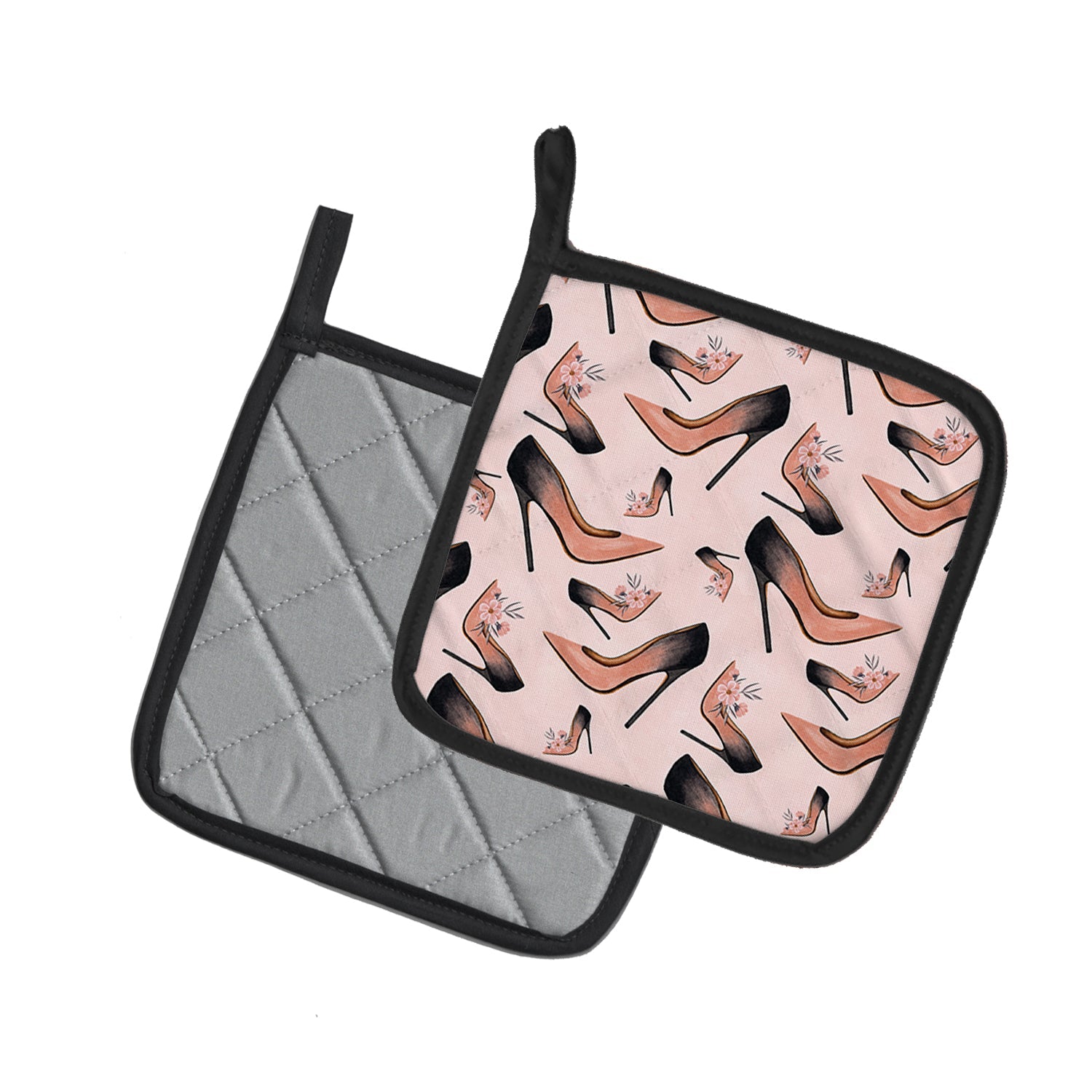 Watercolor Fashion Diva Shoes Pot Holder Set of 2 Heat Resistant Quilted Hot Pads 7.5 x 7.5 Inch, Insulated Kitchen Trivets for Cooking & Baking