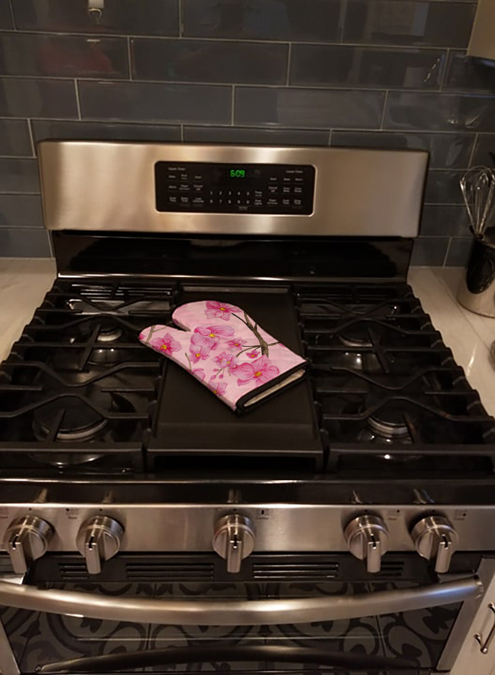 Watercolor Pink Flowers Oven Mitt Heat Resistant Thick Oven Mitt for Hot Pans and Oven, Kitchen Mitt Protect Hands, Cooking Baking Glove