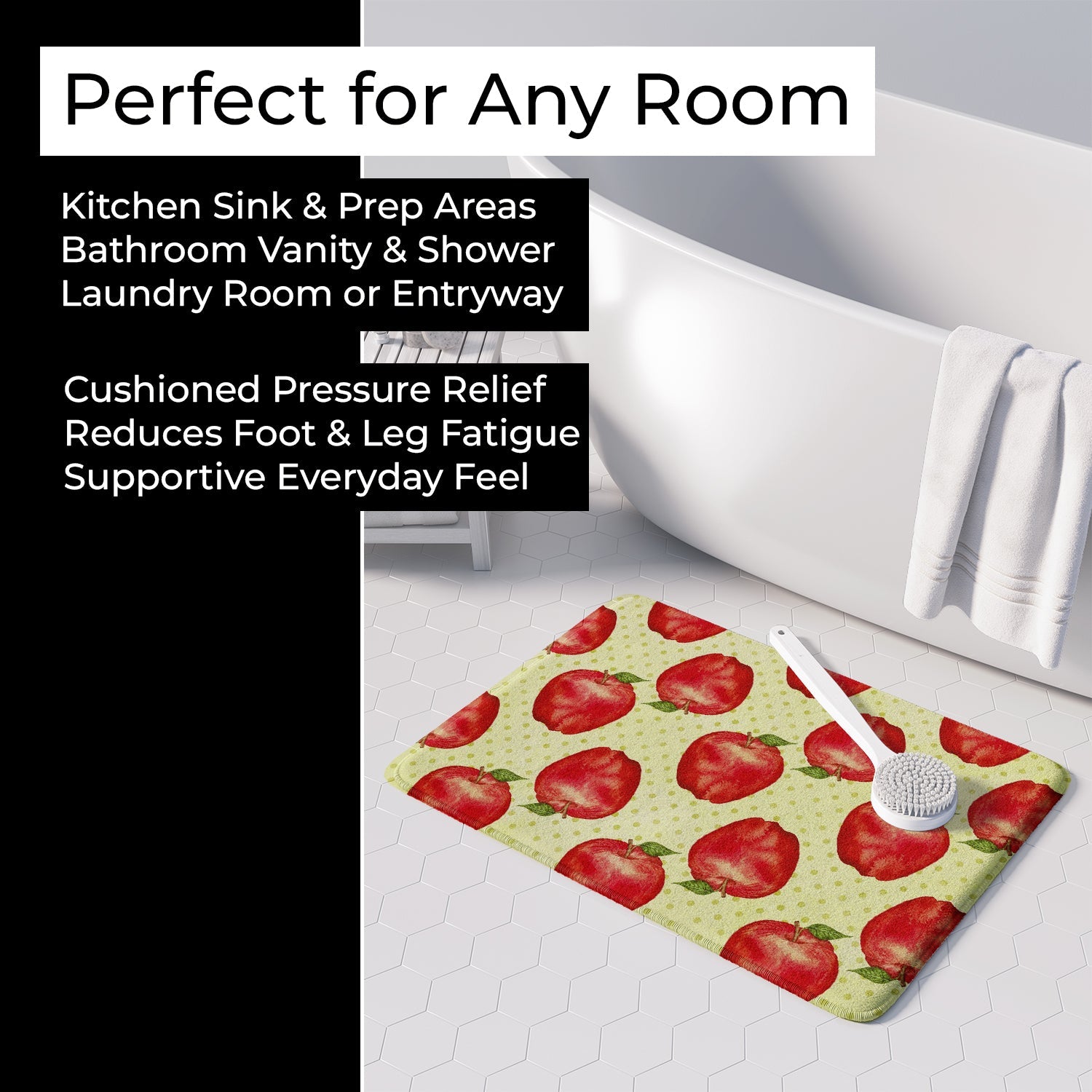 Watercolor Apples and Polkadots Memory Foam Kitchen Mat Machine Washable Anti-Fatigue Cushion Comfort Bath or Kitchen Rug