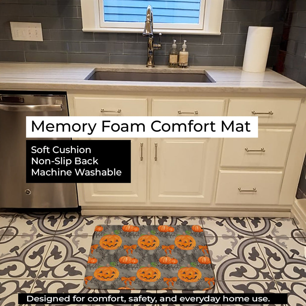 Watecolor Halloween Pumpkins Memory Foam Kitchen Mat Machine Washable Anti-Fatigue Cushion Comfort Bath or Kitchen Rug