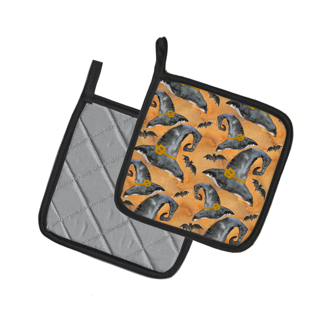 Watecolor Halloween Witches Hat Pot Holder Set of 2 Heat Resistant Quilted Hot Pads 7.5 x 7.5 Inch, Insulated Kitchen Trivets for Cooking & Baking
