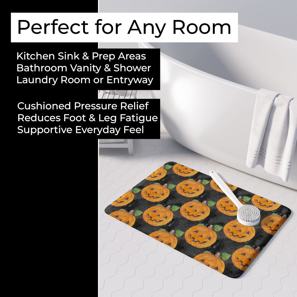 Watecolor Halloween Jack-O-Lantern Memory Foam Kitchen Mat Machine Washable Anti-Fatigue Cushion Comfort Bath or Kitchen Rug