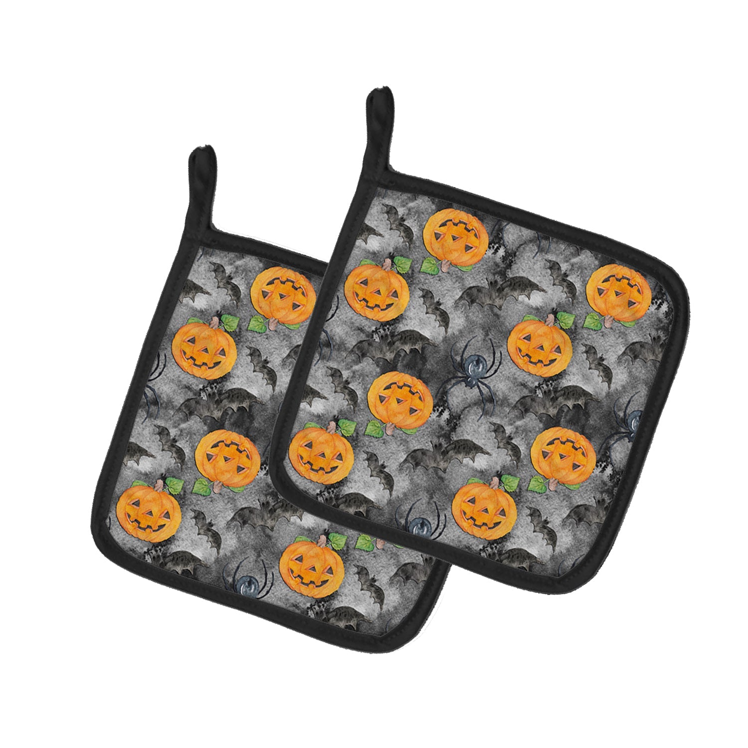 Watecolor Halloween Jack-O-Lantern Bats Pot Holder Set of 2 Heat Resistant Quilted Hot Pads 7.5 x 7.5 Inch, Insulated Kitchen Trivets for Cooking & Baking