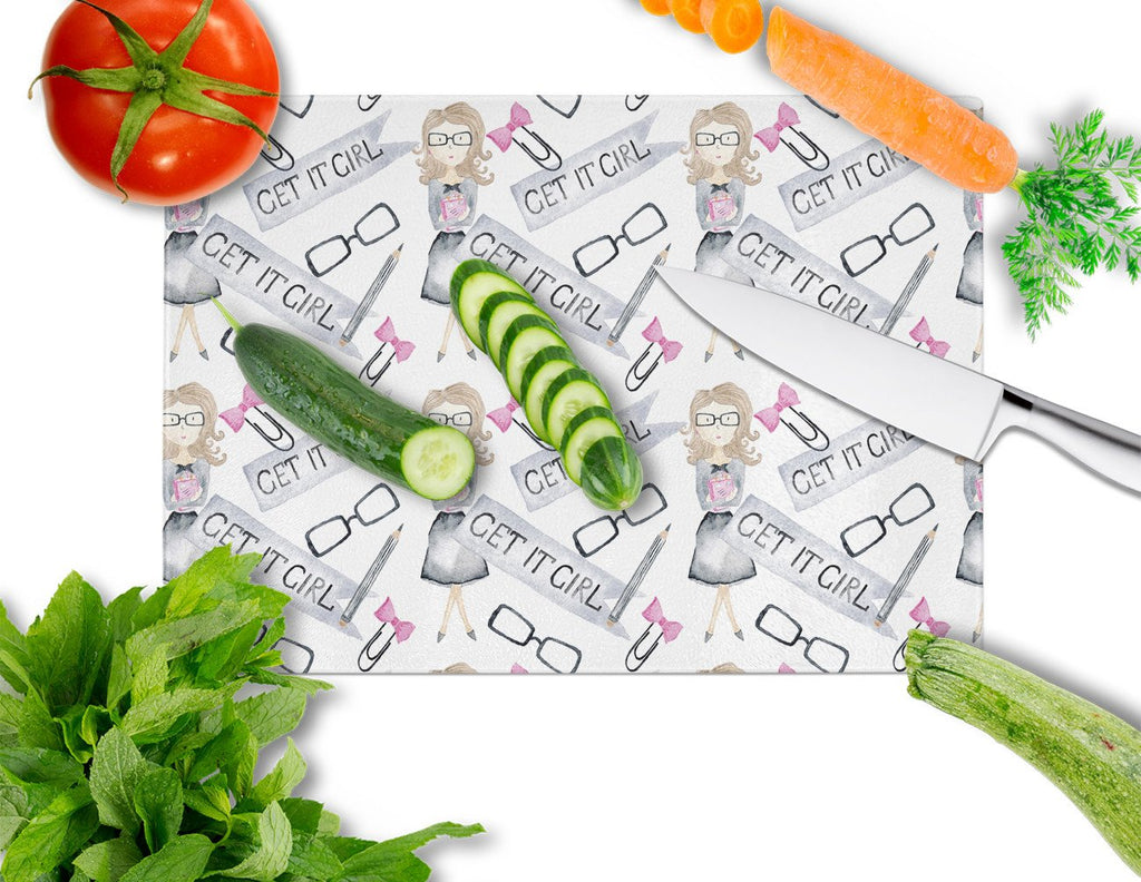 Watercolor Girl Boss Get it Girl Cutting Board Tempered Glass Kitchen Cutting Surface, Heat Resistant Chopping, Non-Slip Feet, Food Prep & Serving
