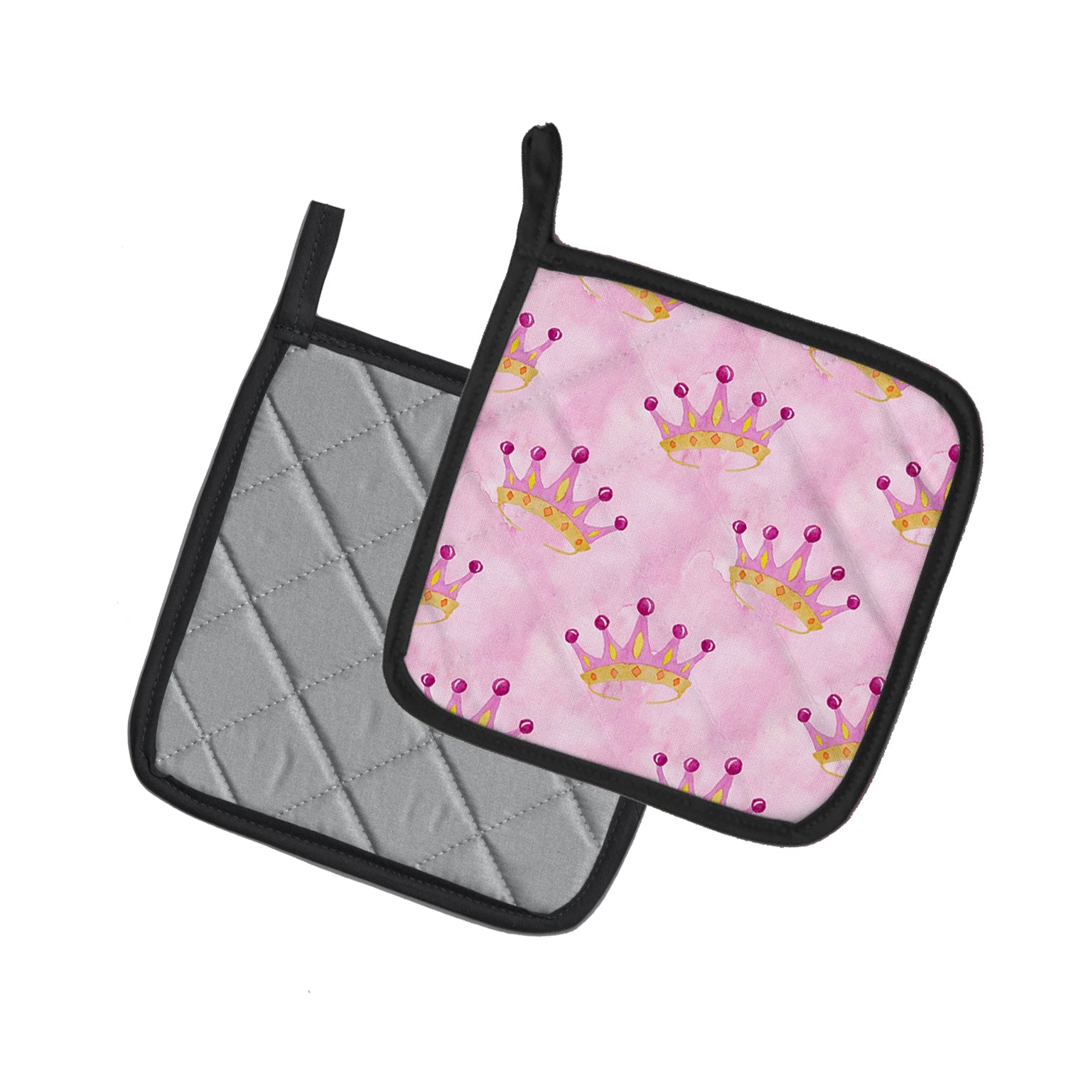 Watercolor Princess Crown on Pink Pot Holder Set of 2 Heat Resistant Quilted Hot Pads 7.5 x 7.5 Inch, Insulated Kitchen Trivets for Cooking & Baking