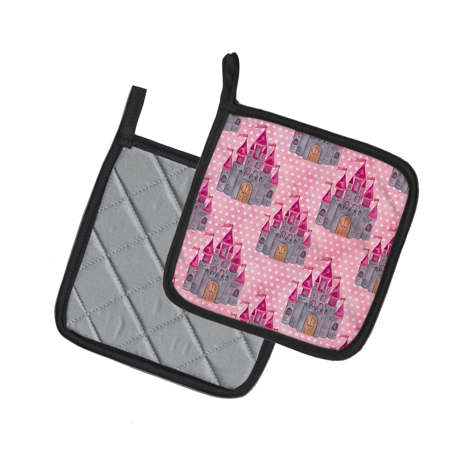 Watercolor Princess Castle Pot Holder Set of 2 Heat Resistant Quilted Hot Pads 7.5 x 7.5 Inch, Insulated Kitchen Trivets for Cooking & Baking