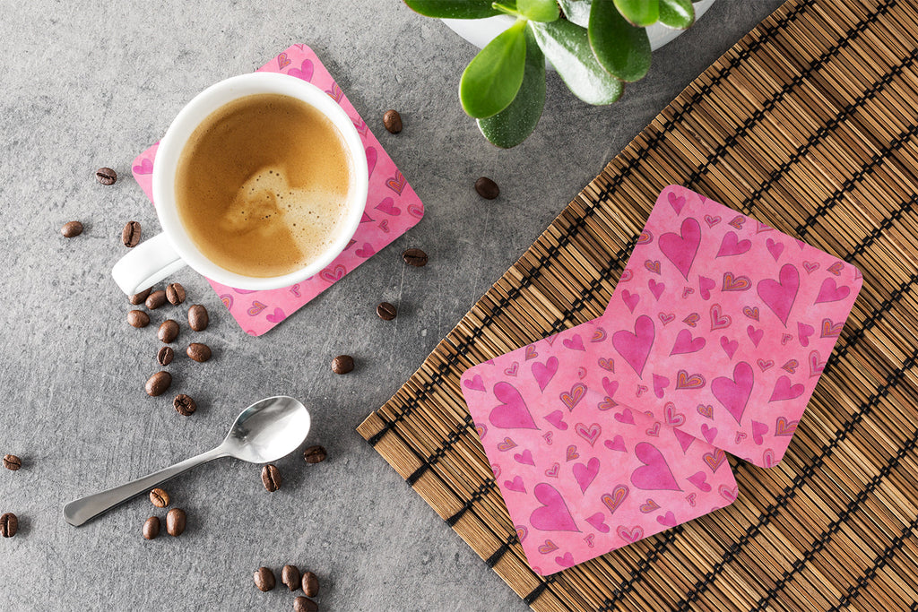 Watercolor Love and Hearts Foam Coasters Set of 4 Cup Coasters for Indoor Outdoor, Tabletop Protection, Anti Slip, Mouse pad Material