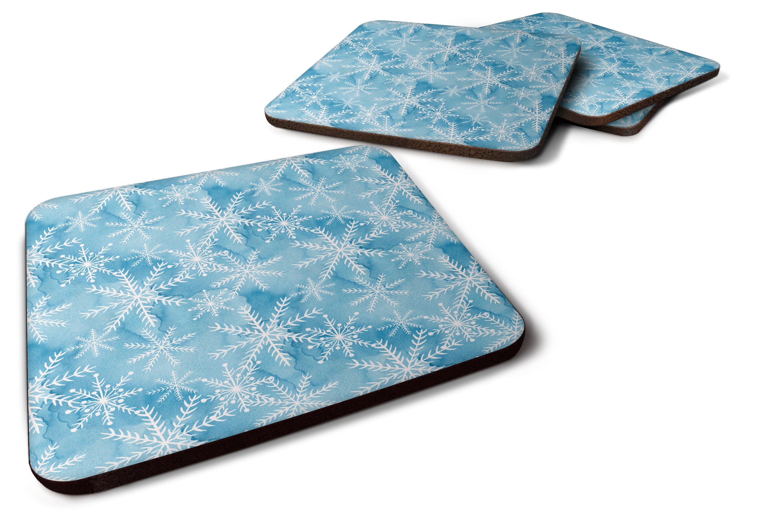 Watercolor Snowflake on Blue Foam Coasters Set of 4 Cup Coasters for Indoor Outdoor, Tabletop Protection, Anti Slip, Mouse pad Material
