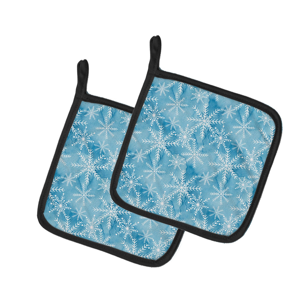 Watercolor Snowflake on Blue Pot Holder Set of 2 Heat Resistant Quilted Hot Pads 7.5 x 7.5 Inch, Insulated Kitchen Trivets for Cooking & Baking