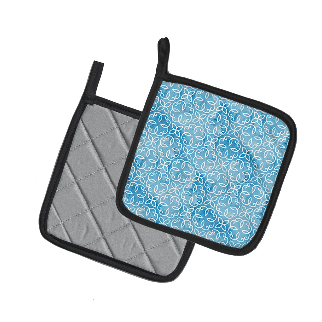 Watercolor Geometric Cirlce on Blue Pot Holder Set of 2 Heat Resistant Quilted Hot Pads 7.5 x 7.5 Inch, Insulated Kitchen Trivets for Cooking & Baking