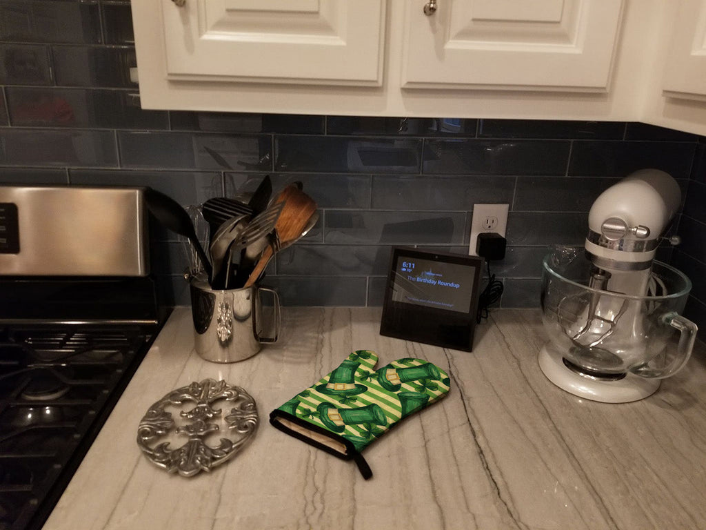 Watercolor St Patrick's Day Leprechan Hat Oven Mitt Heat Resistant Thick Oven Mitt for Hot Pans and Oven, Kitchen Mitt Protect Hands, Cooking Baking Glove