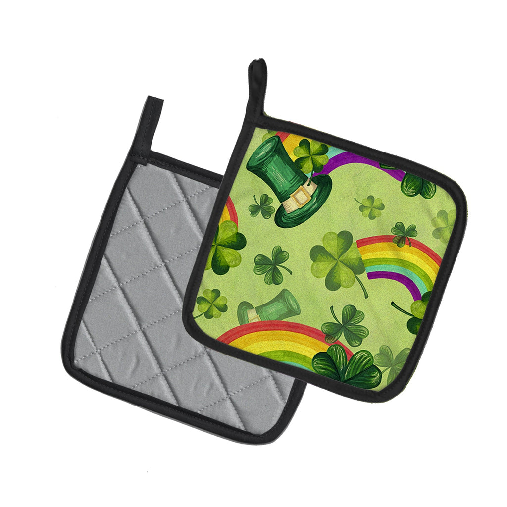Watercolor St Patrick's Day Lucky Leprechan Pot Holder Set of 2 Heat Resistant Quilted Hot Pads 7.5 x 7.5 Inch, Insulated Kitchen Trivets for Cooking & Baking