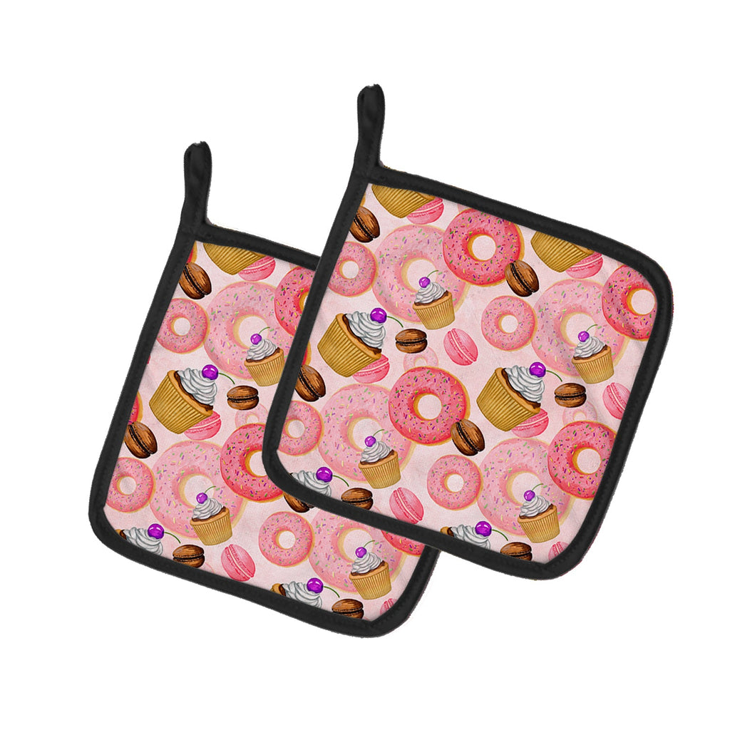 Watercolor Sweet Pastries Pot Holder Set of 2 Heat Resistant Quilted Hot Pads 7.5 x 7.5 Inch, Insulated Kitchen Trivets for Cooking & Baking