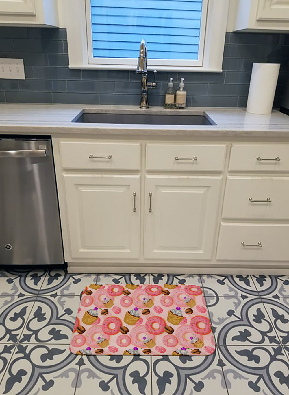 Watercolor Sweet Pastries Memory Foam Kitchen Mat Machine Washable Anti-Fatigue Cushion Comfort Bath or Kitchen Rug
