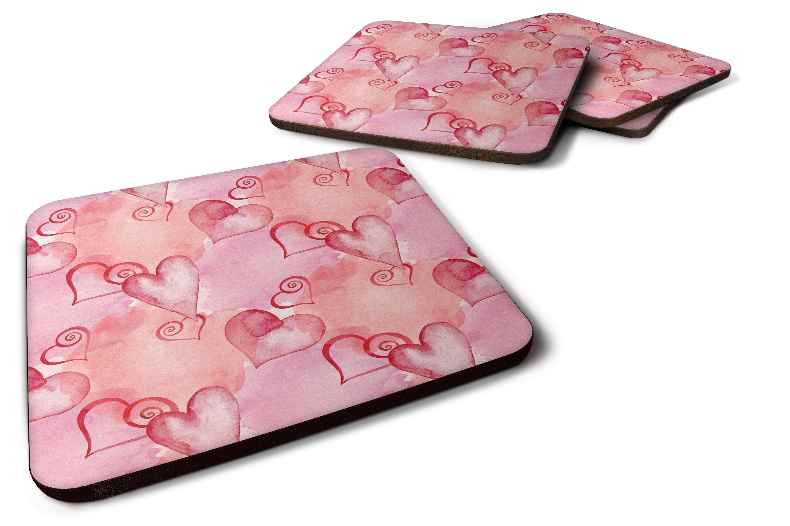 Watercolor Red Hearts Foam Coasters Set of 4 Cup Coasters for Indoor Outdoor, Tabletop Protection, Anti Slip, Mouse pad Material