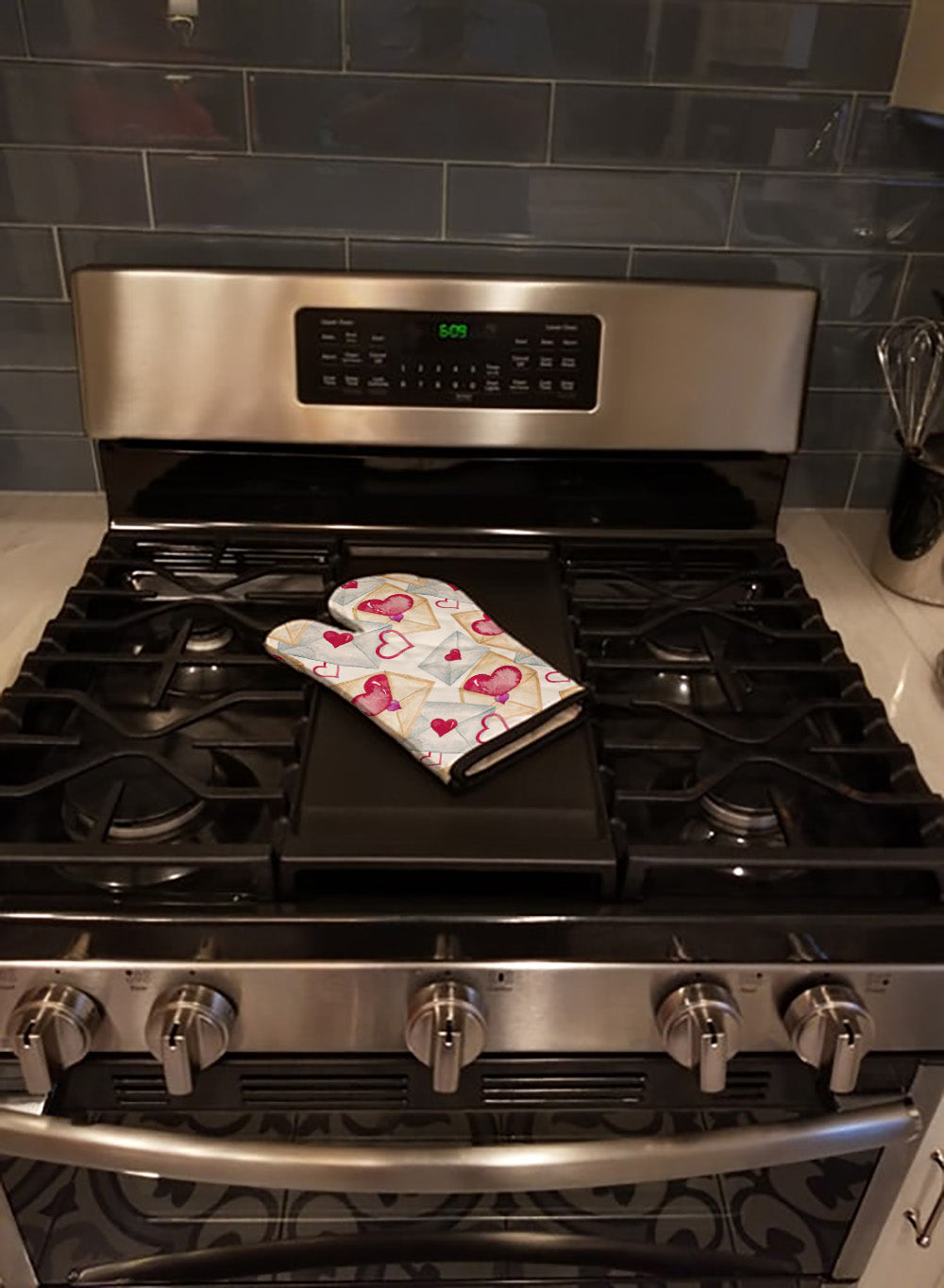Watercolor Love Letters Oven Mitt Heat Resistant Thick Oven Mitt for Hot Pans and Oven, Kitchen Mitt Protect Hands, Cooking Baking Glove