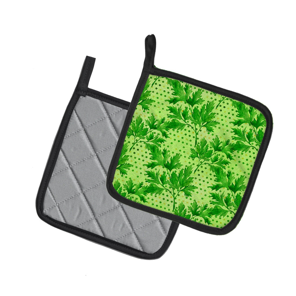 Watercolor Parsley Pot Holder Set of 2 Heat Resistant Quilted Hot Pads 7.5 x 7.5 Inch, Insulated Kitchen Trivets for Cooking & Baking