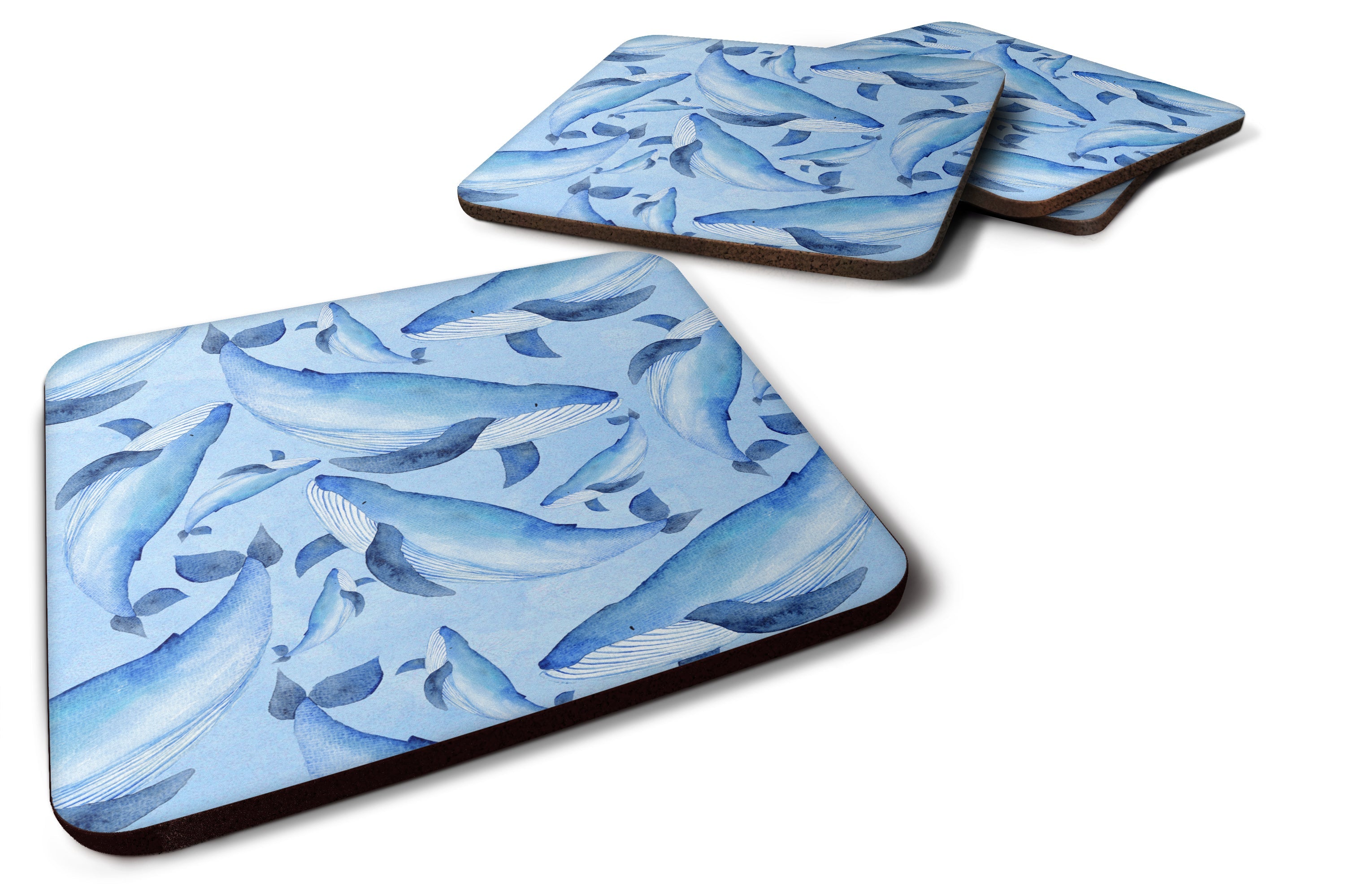 Watercolor Nautical Whales Foam Coasters Set of 4 Cup Coasters for Indoor Outdoor, Tabletop Protection, Anti Slip, Mouse pad Material