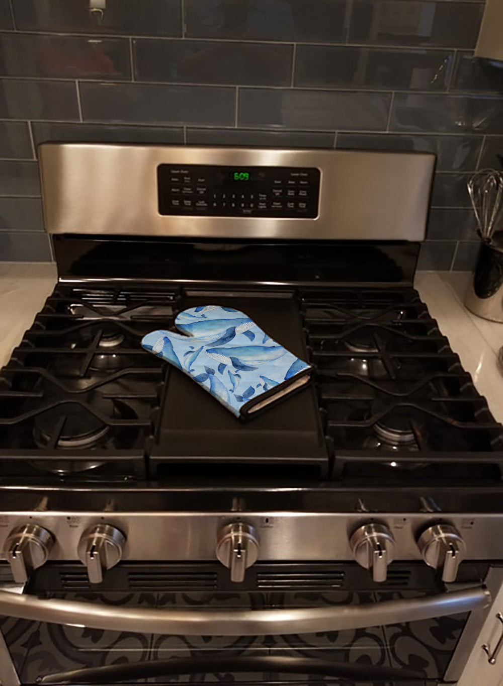 Watercolor Nautical Whales Oven Mitt Heat Resistant Thick Oven Mitt for Hot Pans and Oven, Kitchen Mitt Protect Hands, Cooking Baking Glove