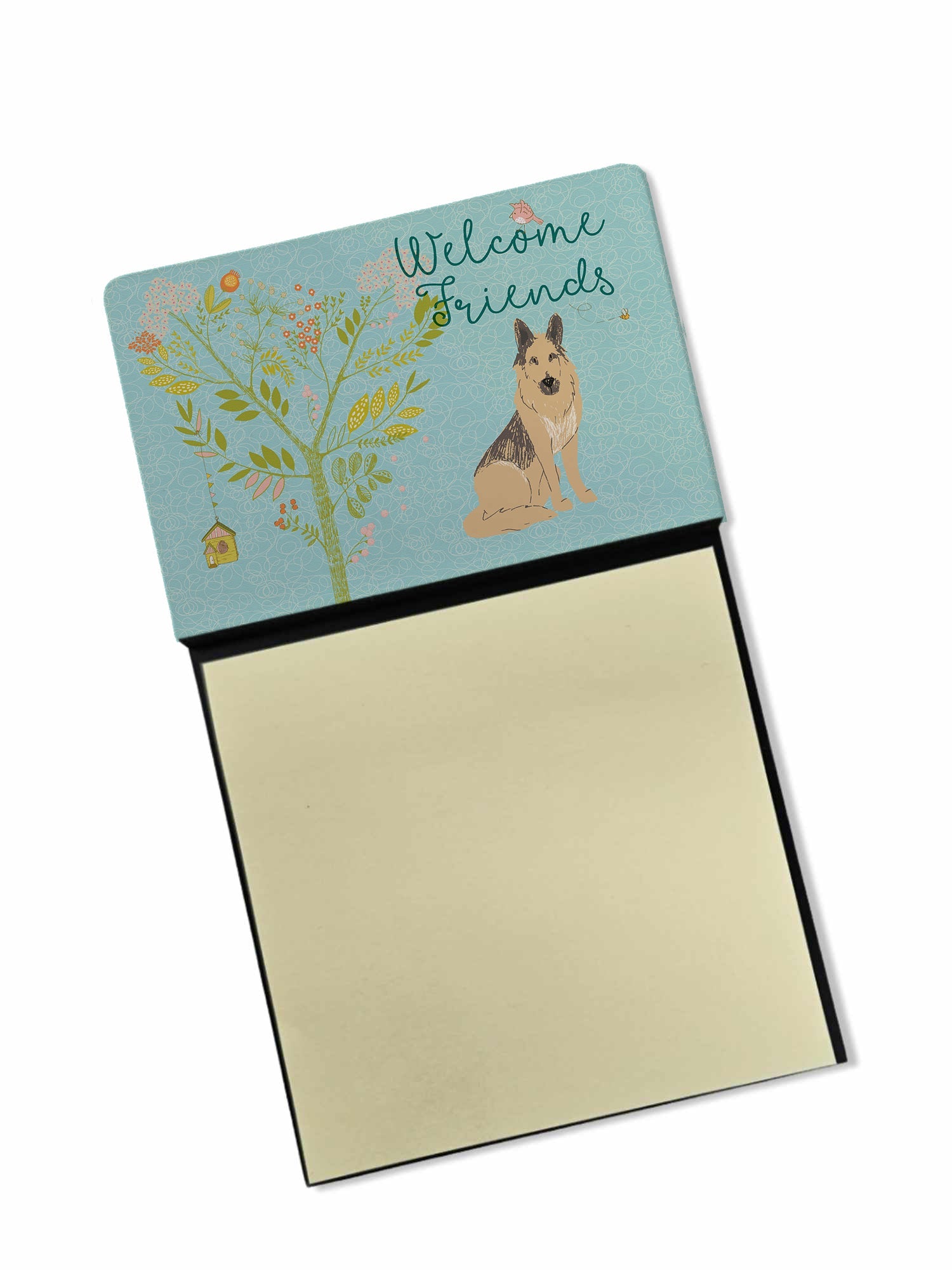 Welcome Friends German Shepherd Watercolor Sticky Note Holder Refillable Dispenser Desk Accessory 3x3 Pad Gift