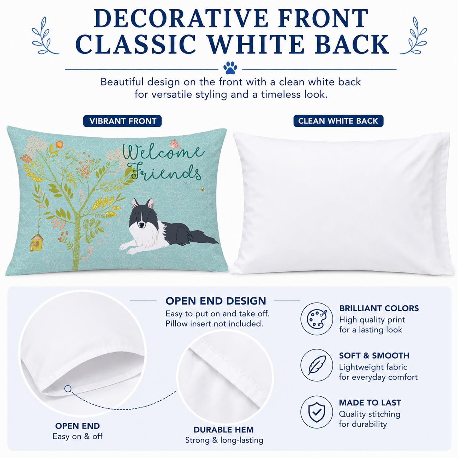 Welcome Friends Black White Collie Standard Pillowcase Lightweight Super Soft Easy Care Decorative Artwork Pillowcase, Standard