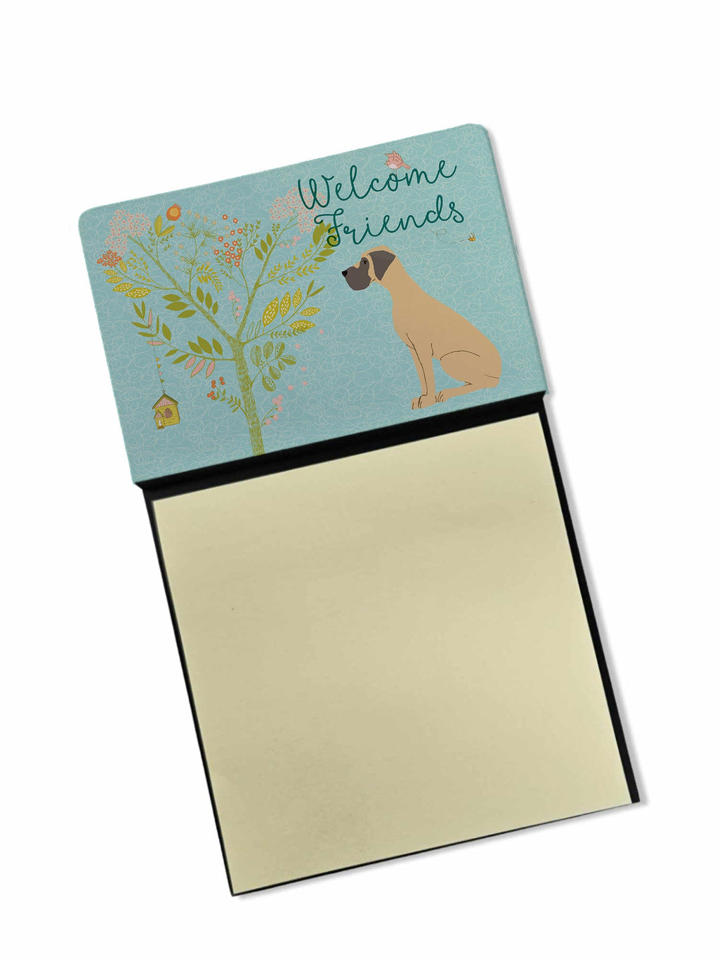 Welcome Friends Fawn Great Dane Natural Ears Watercolor Sticky Note Holder Refillable Dispenser Desk Accessory 3x3 Pad Gift