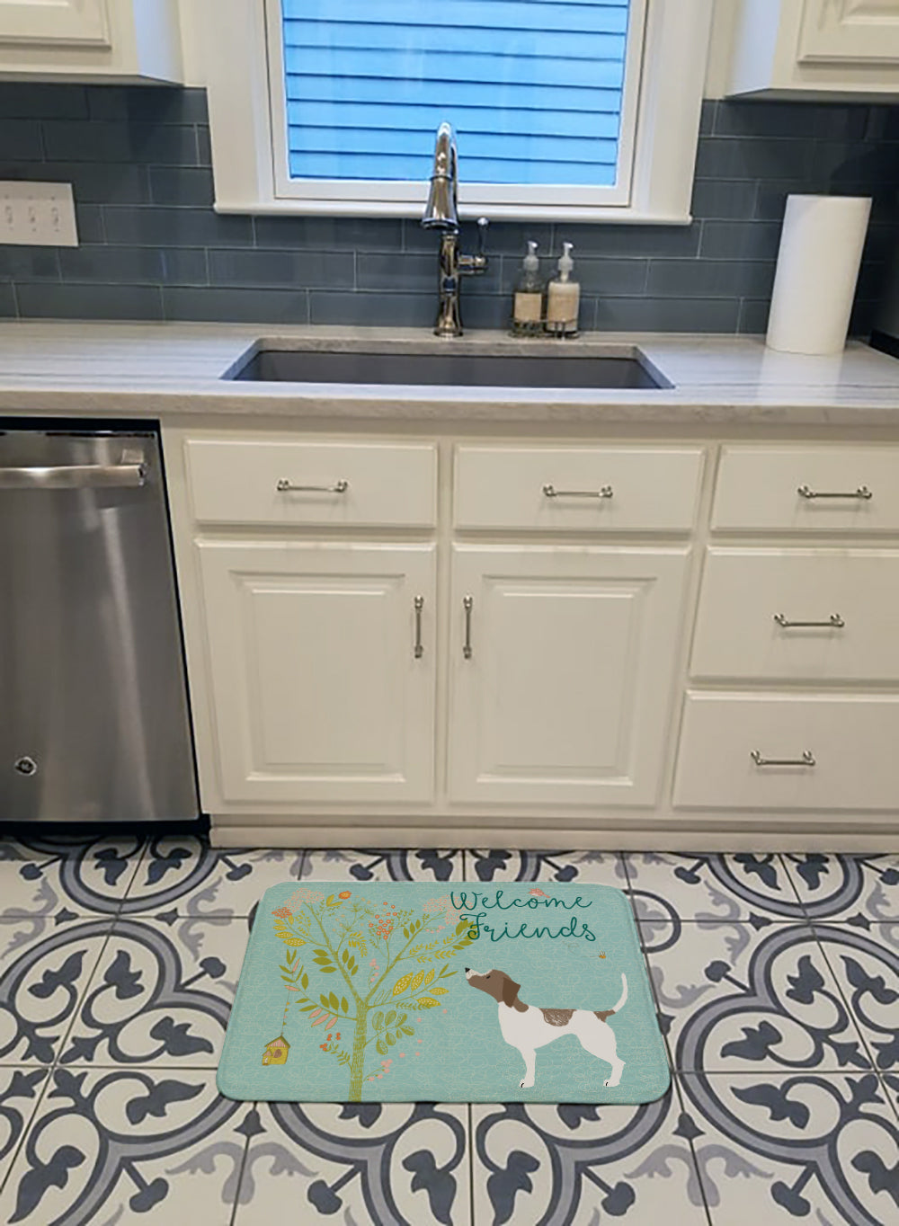 Welcome Friends Pointer Memory Foam Kitchen Mat Machine Washable Anti-Fatigue Cushion Comfort Bath or Kitchen Rug