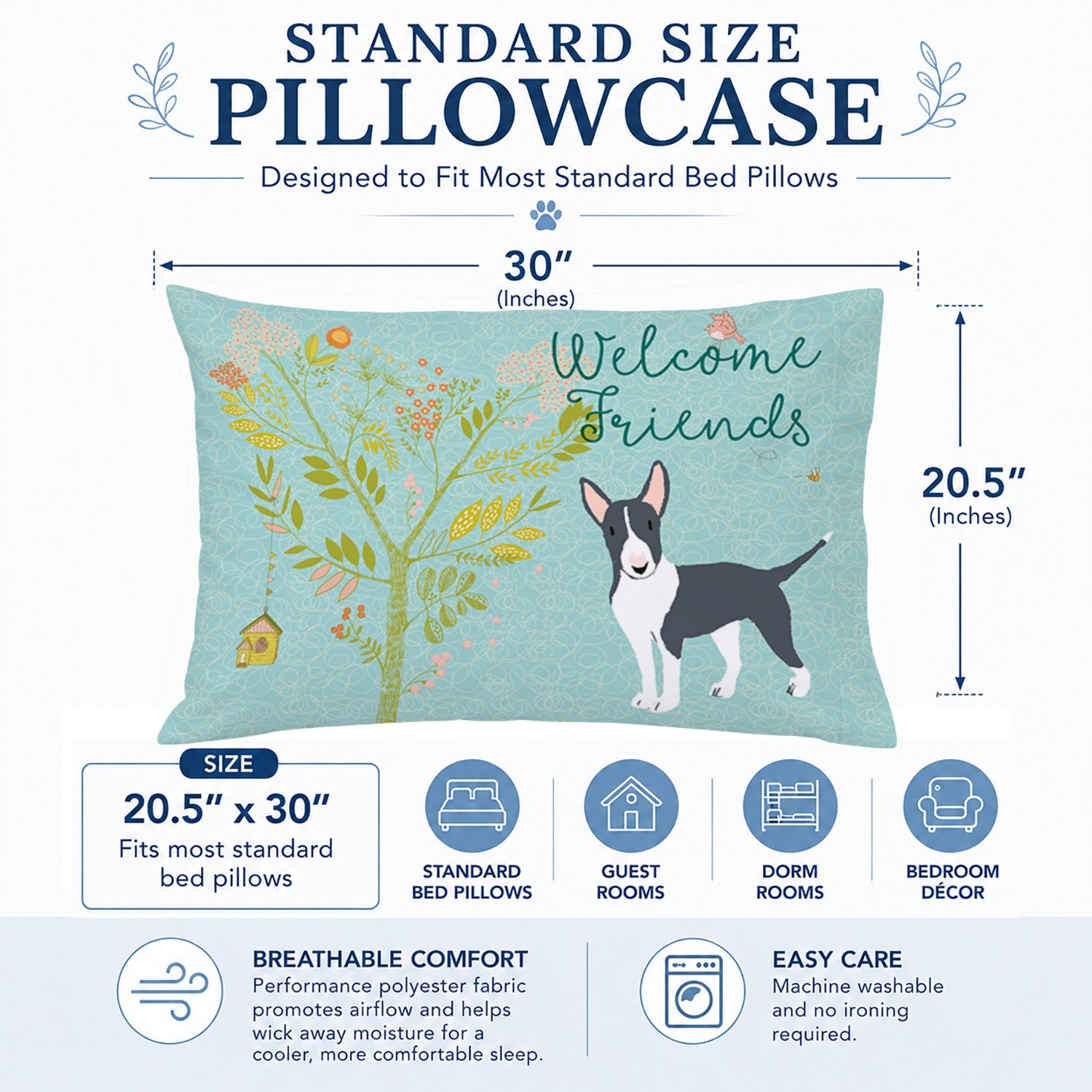 Welcome Friends Black Bull Terrier Standard Pillowcase Lightweight Super Soft Easy Care Decorative Artwork Pillowcase, Standard