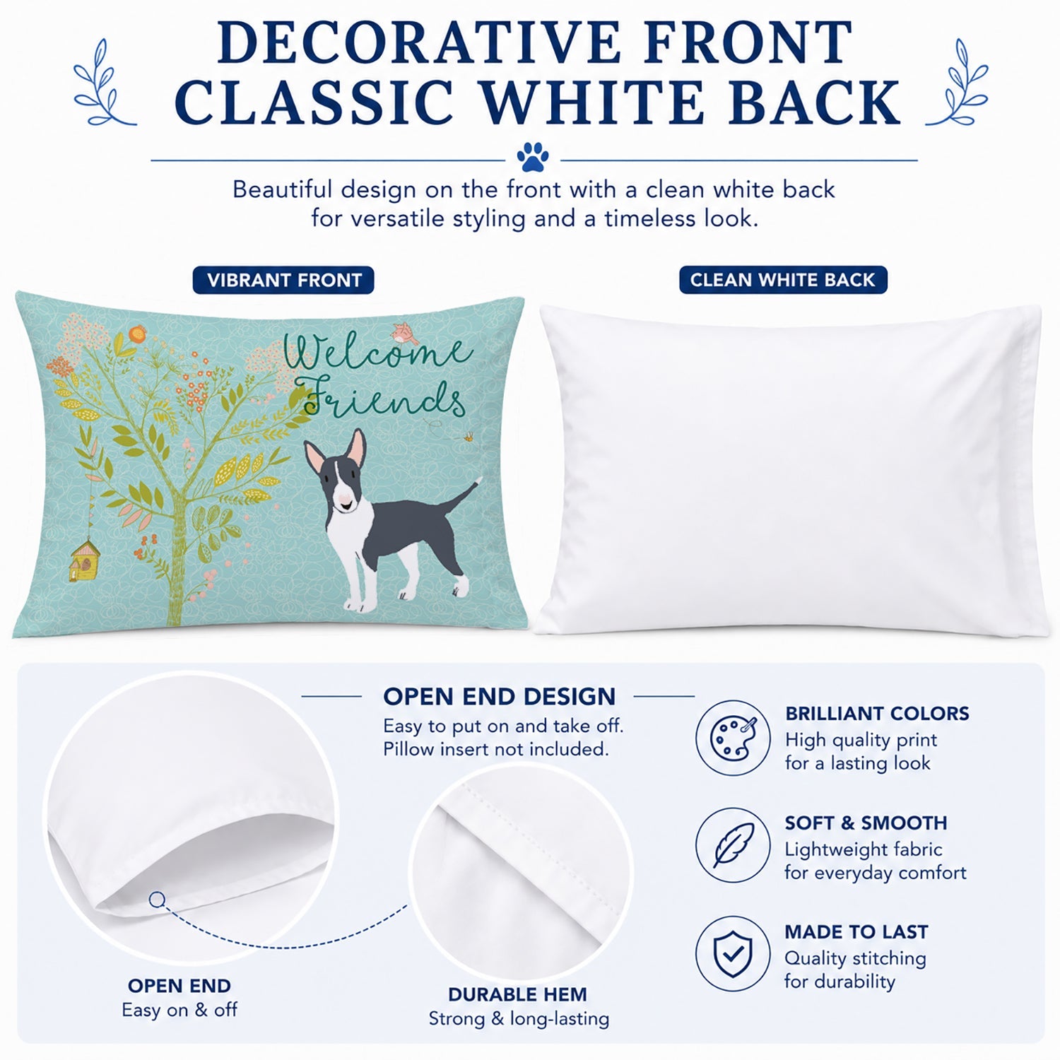Welcome Friends Black Bull Terrier Standard Pillowcase Lightweight Super Soft Easy Care Decorative Artwork Pillowcase, Standard