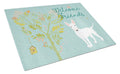 Welcome Friends White Bull Terrier Cutting Board Tempered Glass Kitchen Cutting Surface, Heat Resistant Chopping, Non-Slip Feet, Food Prep & Serving