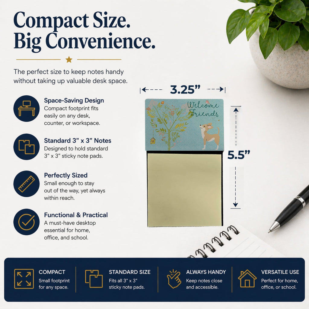 Welcome Friends Brown White Chihuahua Watercolor Sticky Note Holder Refillable Dispenser Desk Accessory 3x3 Pad Gift