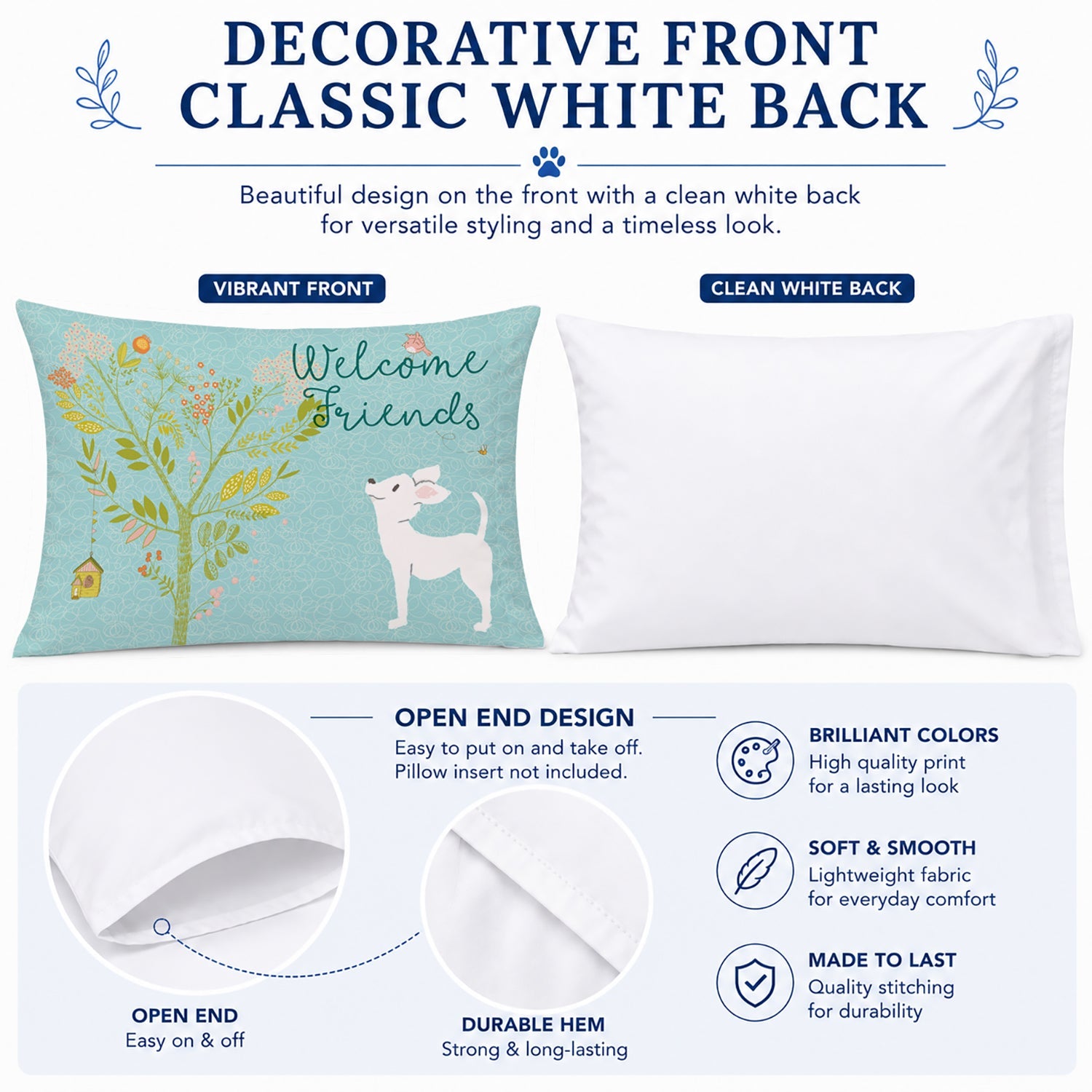 Welcome Friends White Chihuahua Standard Pillowcase Lightweight Super Soft Easy Care Decorative Artwork Pillowcase, Standard