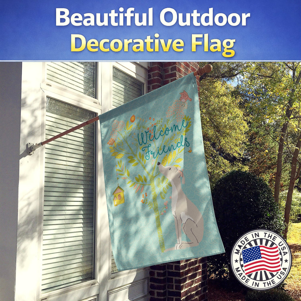 Welcome Friends Italian Greyhound House Flag 28x40 Porch Sleeve Pole Decorative Outside Yard Banner Artwork Wall Hanging, Polyester