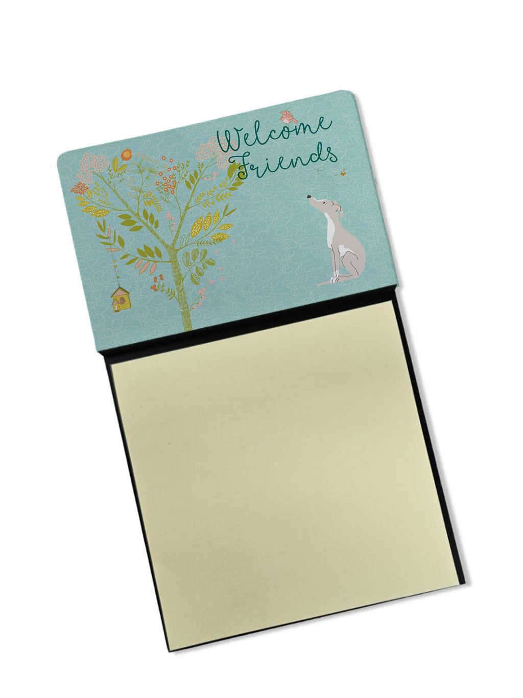 Welcome Friends Italian Greyhound Watercolor Sticky Note Holder Refillable Dispenser Desk Accessory 3x3 Pad Gift