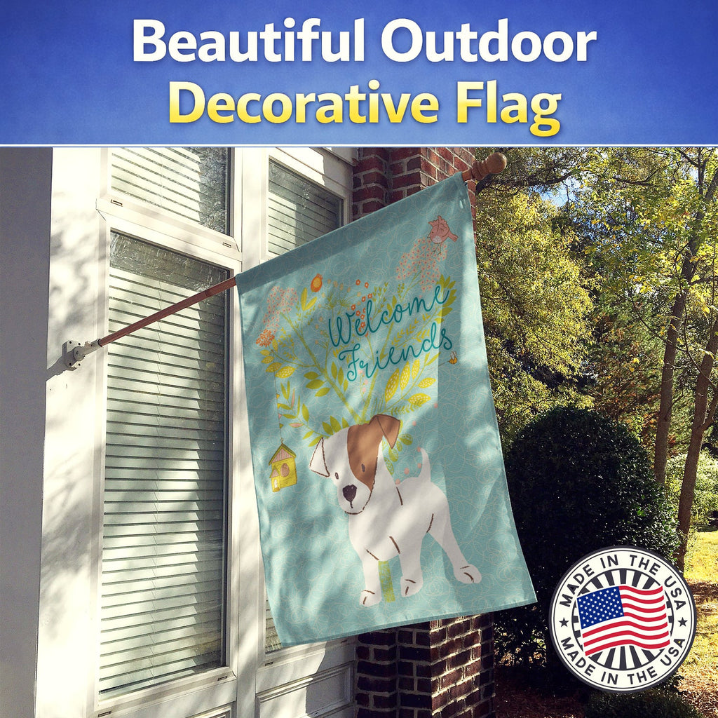 Welcome Friends Jack Russell Terrier Puppy House Flag 28x40 Porch Sleeve Pole Decorative Outside Yard Banner Artwork Wall Hanging, Polyester
