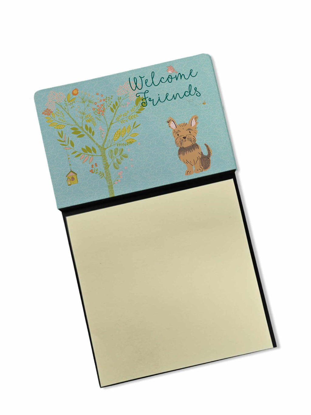 Welcome Friends Yorkie Watercolor Sticky Note Holder Refillable Dispenser Desk Accessory 3x3 Pad Gift