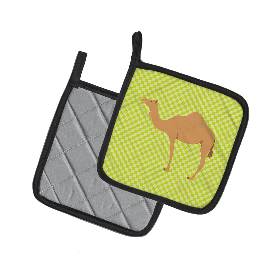 Arabian Camel Dromedary Green Pot Holder Set of 2 Heat Resistant Quilted Hot Pads 7.5 x 7.5 Inch, Insulated Kitchen Trivets for Cooking & Baking