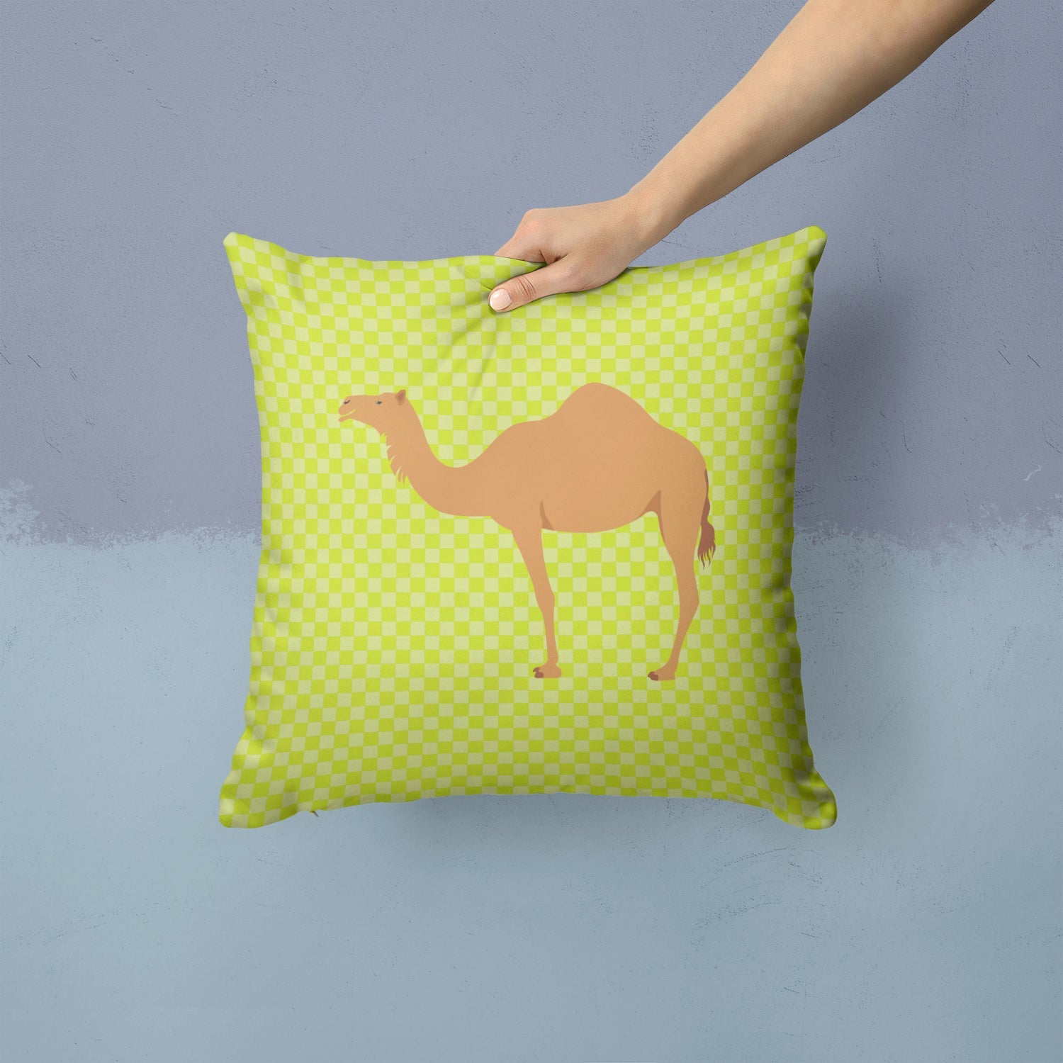 Arabian Camel Dromedary Green Decorative Throw Pillow 14x14 Indoor Outdoor Accent Cushion, Fabric Cover with Insert for Sofa, Bed, Porch & Living Room
